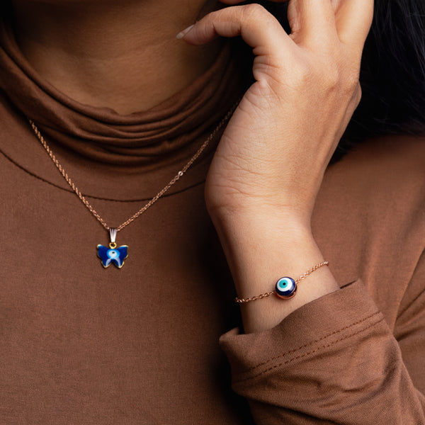 Evil Eye Butterfly Pendant & Bracelet Combo
